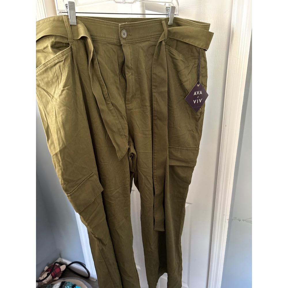 Ava & Viv Womens Plus Size 22 Olive Green Belted Wide Leg Cargo Pants NWT - Picture 6 of 8